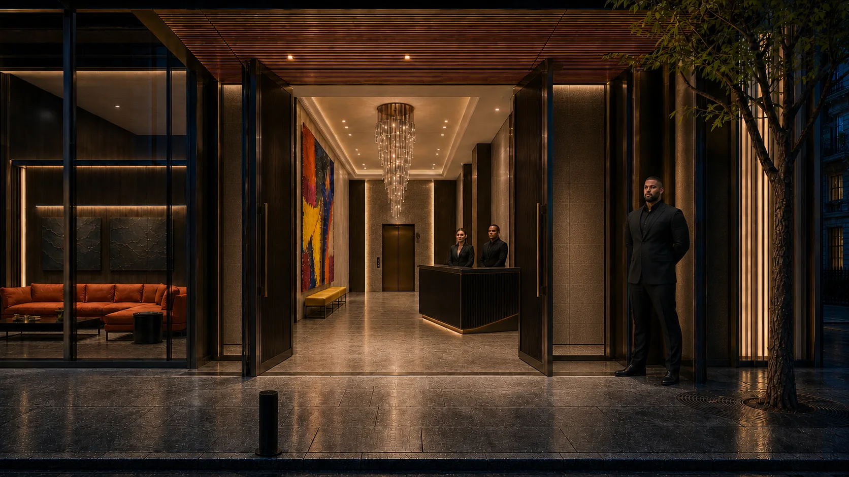 The private and protected street entrance to Bitcoin Palace